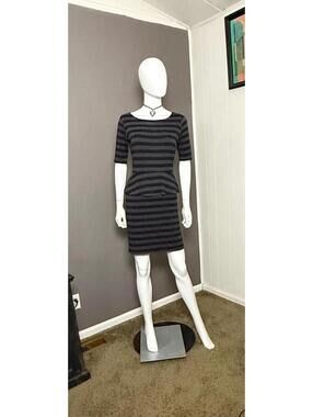 Y2K Striped Jersey Pencil Dress Peplum from Ella Moss Black x Gray Indie Sleaze